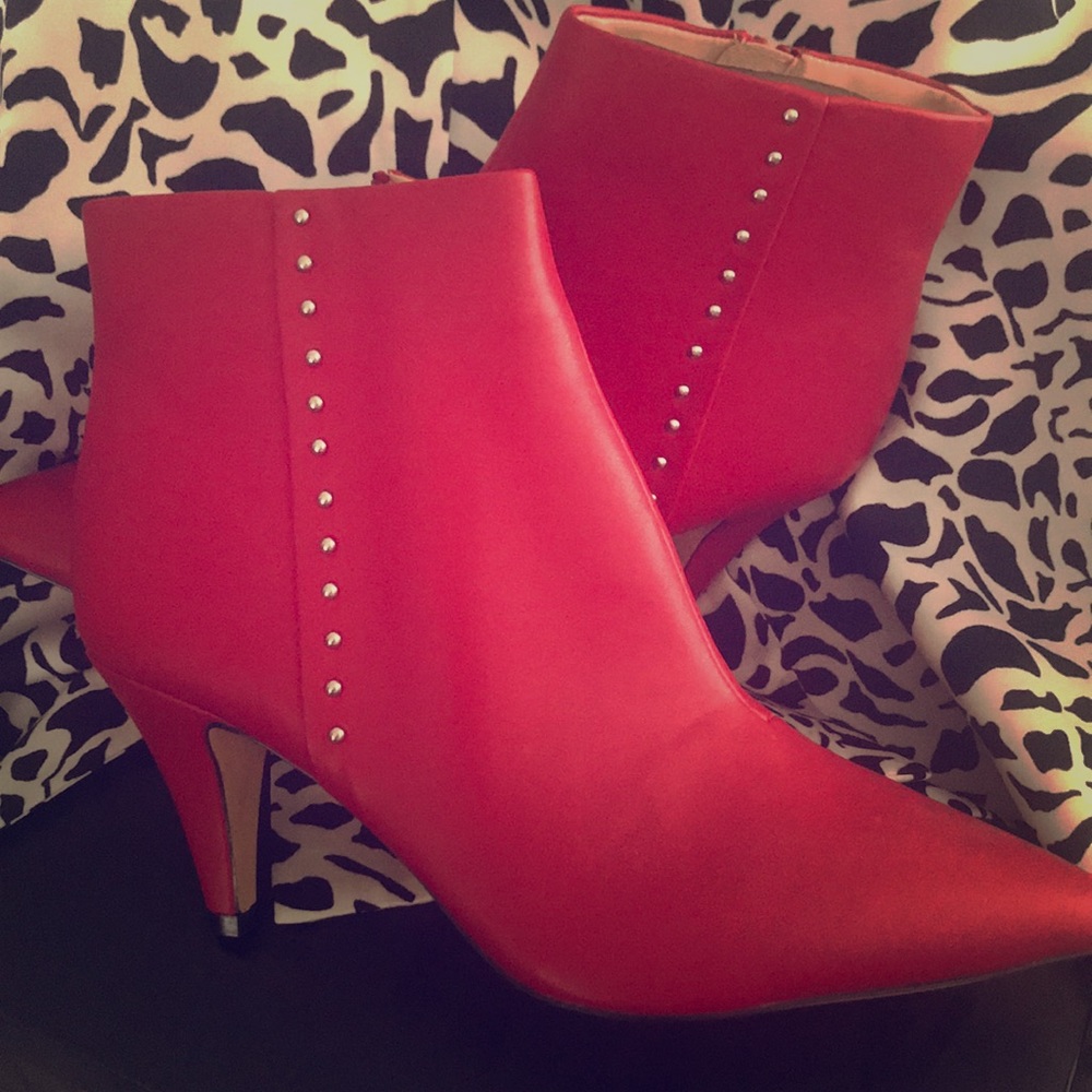 Red with Silver Studs Ankle Boots